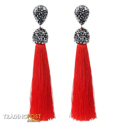 RedZippay Long Tassel Earrings Handmade Bohemian Unusual Silk Crystal Dangle Drop Hanging Earrings