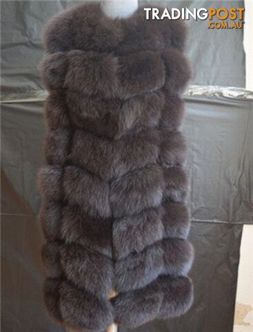 dark brown / 2XL chest 105cmZippay 90CM Natural Real Fox Fur Vest Winter Long Thick Women Genuine Fur Vest Jacket Pockets Real Fur Vest Coats for Women