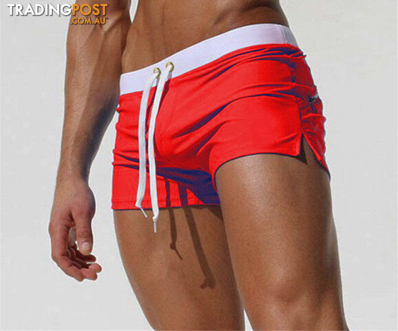 red / XLZippay Swimwear Men Breathable Men's Swimsuits Swim Trunks Boxer Briefs Sunga Swim Suits Maillot De Bain Beach Shorts