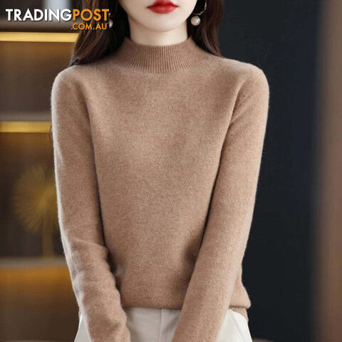 16 / SZippay 100% Pure Wool Half-neck Pullover Cashmere Sweater Women's Casual Knit Top