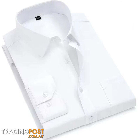 Pure White / 39 - LZippay Mens Casual Business Long Sleeved Shirt Classic Plaid Striped Male Social Dress Oversized Shirts