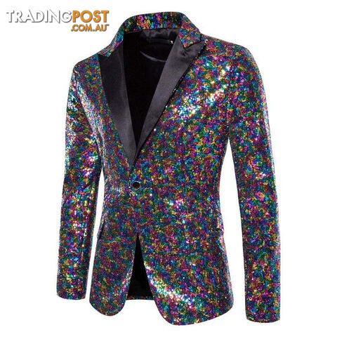 X36 Colorful / US Size XLZippay Shiny White Sequin Glitter Blazer for Men One Button Peak Collar Tuxedo Jacket Mens Wedding Groom Party Prom Stage