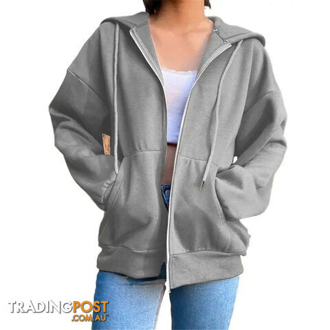 Gery / SZippay Fleece Hoodie Hooded Sweatshirts Long Sleeve Top Drawstring Pockets Loose Zipper Black Hoodies