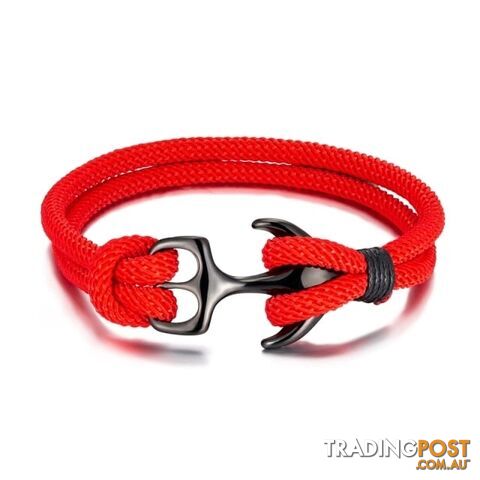 Red / 21cmZippay Anchor Bracelets Men Double strand Nautical Survival Rope Paracord Bracelet Women Black Stainless Steel Sport Buckle