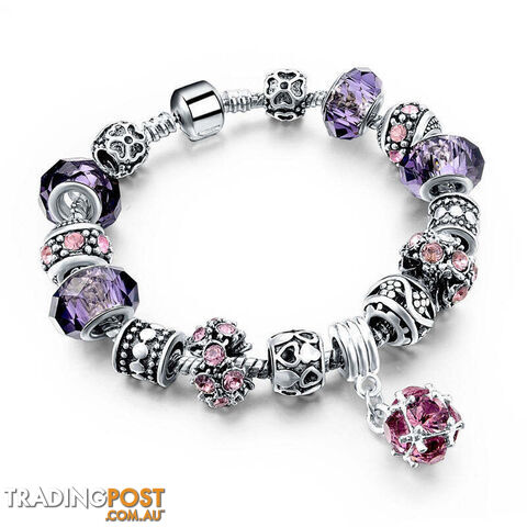 PurpleZippay 925 Silver Crystal Charm Bracelets for Women With Purple Murano Glass Beads bracelets & bangles Love DIY Jewelry Bracelet Femme