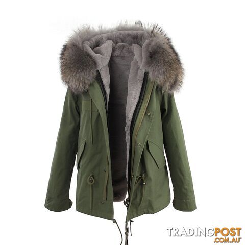 color 7 / LZippay women's army green Large raccoon fur collar hooded coat parkas outwear 2 in 1 detachable lining winter jacket brand style