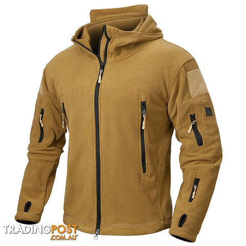 Khaki / MZippay Winter Tactical Fleece Jacket Men Warm Polar Outdoor Hoodie Coat Multi-Pocket Casual Full Zip Sport Hiking Jacket