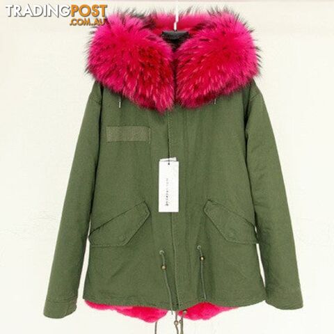 Rose hood black tips / XXLZippay Women Winter Army Green Jacket Coats Thick Parkas Plus Size Real Fur Collar Hooded Outwear