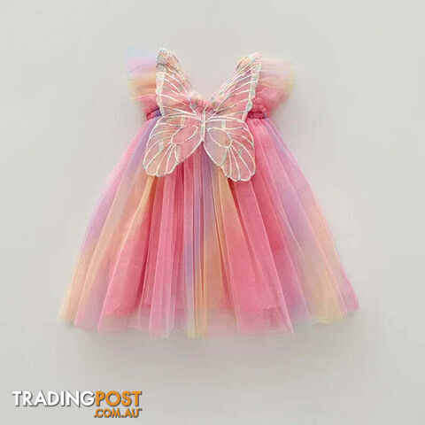 Dazzling rainbow / 4TZippay Girls Organza Wings Rainbow Mesh Dress Sleeve Baby Princess Dress Birthday Party