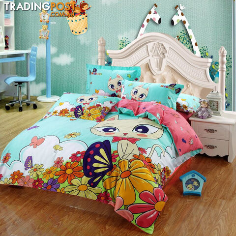 Color 4 / 6 pcs QueenZippay Adult/kids owl bedding set blue boys/girls quilt duvet cover bed sheet cartoon pattern bedspread king queen twin size bed linen