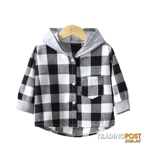 Black / 9T(140-150CM)Zippay Children's Hooded Shirts Kids Clothes Baby Boys Plaid Shirts Coat for Spring Autumn Girls Long-Sleeve Jacket Bottoming Clothing