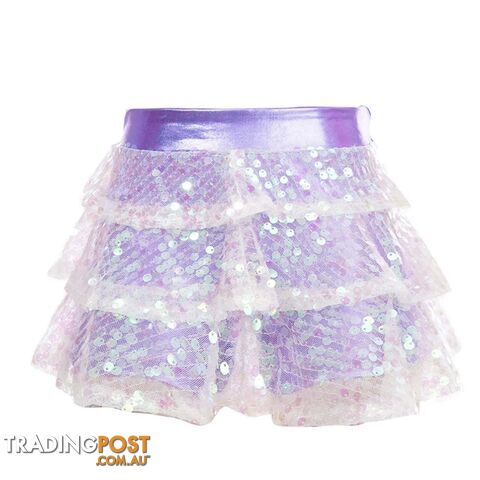 Lavender / 10Zippay Kids Girls Shiny Sequins Tiered Ruffle Skirted Shorts Metallic Culottes for Latin Jazz Modern Dancing Stage Performance Costume