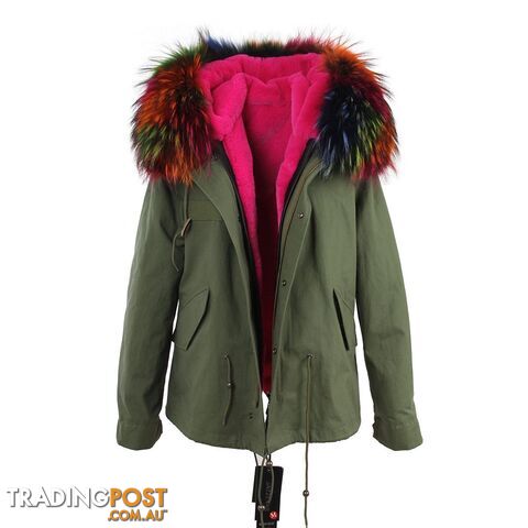 color 5 / LZippay women's army green Large raccoon fur collar hooded coat parkas outwear 2 in 1 detachable lining winter jacket brand style
