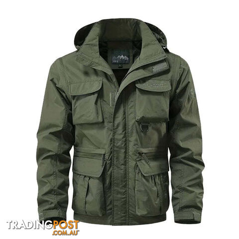 Army Green / XXLZippay Detachable windproof hooded jacket men's casual waterproof multi bag cargo jacket vest
