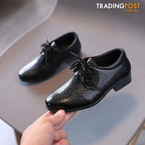Black / 21Zippay Child Boys Black Leather Shoes Britain Style for Party Wedding Low-heeled Lace-up Kids Fashion Student School Performance Shoes