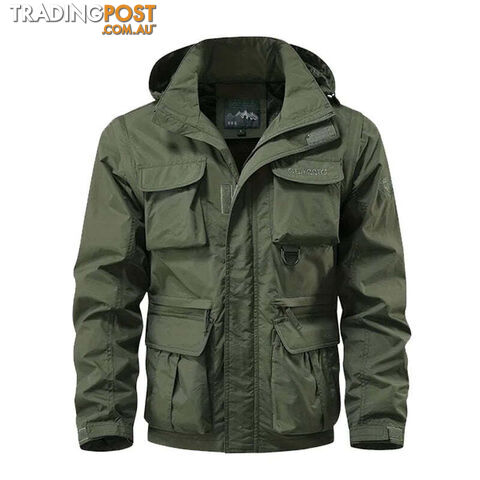 Army Green / 5XLZippay Detachable windproof hooded jacket men's casual waterproof multi bag cargo jacket vest