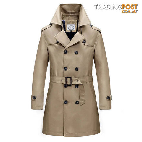 Brown / SZippay British Style Men's Long Trench Coats with Belt Fashion Slim Windbreak Overcoat Male Double Breasted Jackets