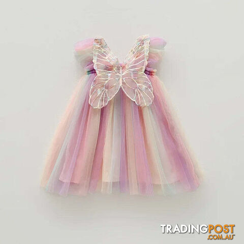 Classic Rainbow / 5TZippay Girls Organza Wings Rainbow Mesh Dress Sleeve Baby Princess Dress Birthday Party