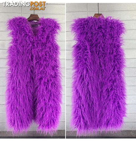 Purple / XXLZippay Faux Fur Women Long Vest Colorful Warm Faux Fur Big Size Plush Coats Female Jacket Autumn Winter Furry