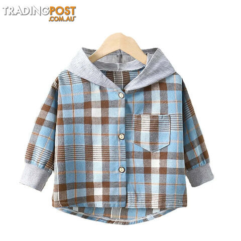 Blue / 7T(120-130CM)Zippay Children's Hooded Shirts Kids Clothes Baby Boys Plaid Shirts Coat for Spring Autumn Girls Long-Sleeve Jacket Bottoming Clothing