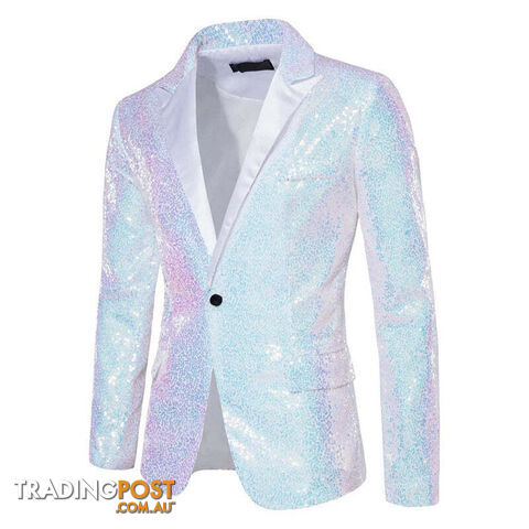 X36 White / US Size LZippay Shiny White Sequin Glitter Blazer for Men One Button Peak Collar Tuxedo Jacket Mens Wedding Groom Party Prom Stage