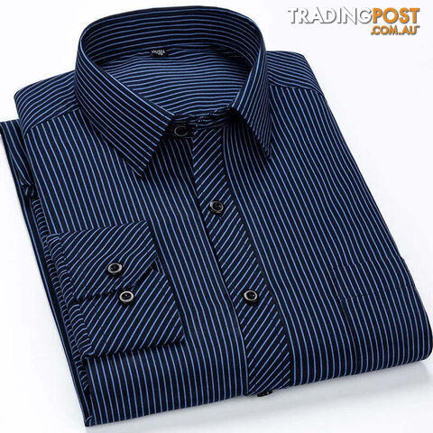 2108 / 38 - MZippay Mens Casual Business Long Sleeved Shirt Classic Plaid Striped Male Social Dress Oversized Shirts