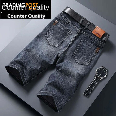 Grey 816 / 36Zippay Summer Men Short Denim Jeans Thin Knee Length New Casual Cool Pants Short Elastic Daily High Quality Trousers New Arrivals