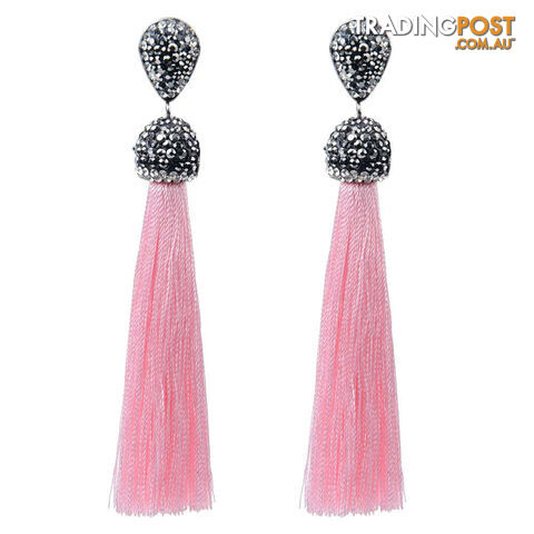 PinkZippay Long Tassel Earrings Handmade Bohemian Unusual Silk Crystal Dangle Drop Hanging Earrings