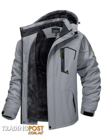 Light Gray / 6XL (US XL Plus)Zippay Fleece Lining Mountain Jackets Mens Hiking Jackets Outdoor Removable Hooded Coats Ski Snowboard Parka Winter Outwear
