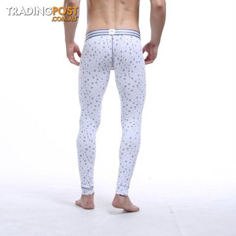 White / LZippay Men Cotton Printing Thermal Underwear Bottom Warm Long Johns Leggings Pants