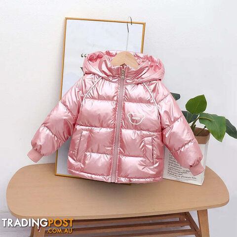 Pink / 12MZippay Winter coat hooded Down jacket thickened cartoon print childrens clothes