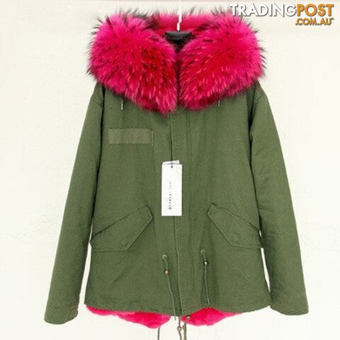 Rose hood black tips / LZippay Women Winter Army Green Jacket Coats Thick Parkas Plus Size Real Fur Collar Hooded Outwear