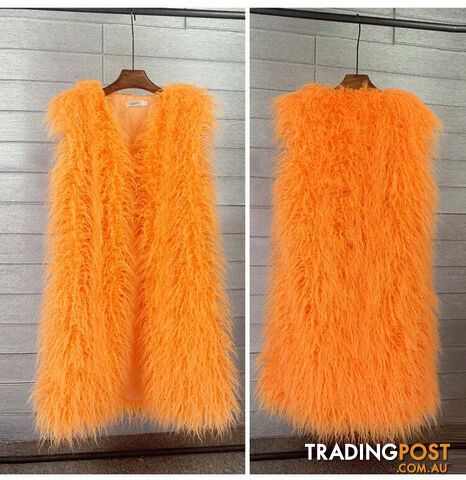Orange / XXLZippay Faux Fur Women Long Vest Colorful Warm Faux Fur Big Size Plush Coats Female Jacket Autumn Winter Furry