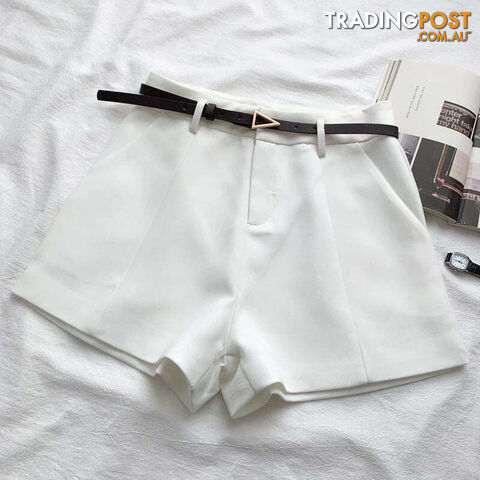 WHITE5 / MZippay Women's Shorts A-line High Waist Short Chic Office Lady Shorts With Belted Vintage Female Trousers