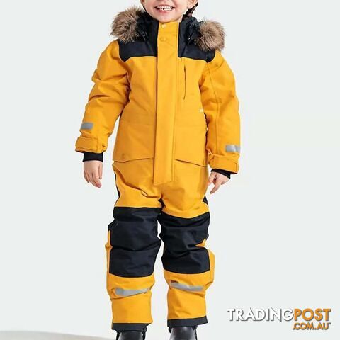 Yellow / 160Zippay Children Snowsuits Ski Jumpsuit Ski Suit Boys Girls Winter Warm Outdoor Fleece Overalls Windproof Kids Skiing Snowboarding Suit