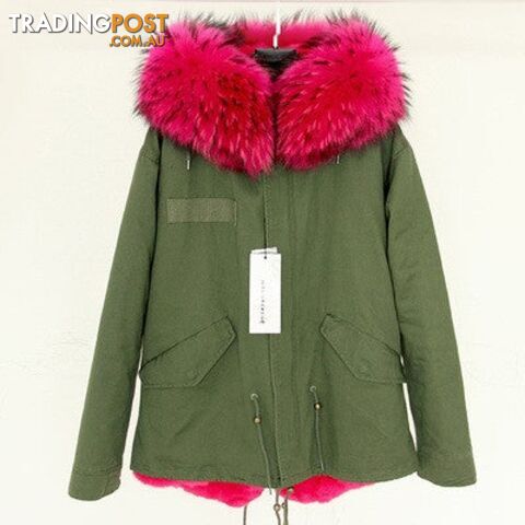 Rose hood black tips / SZippay Women Winter Army Green Jacket Coats Thick Parkas Plus Size Real Fur Collar Hooded Outwear