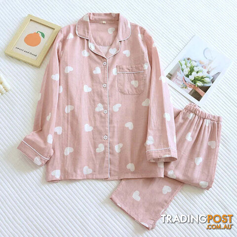 Pink / MZippay Pajama Set Women's 100% Cotton Long Sleeve Pants Two Piece Love Lovely Sweet Home Furnishing Set