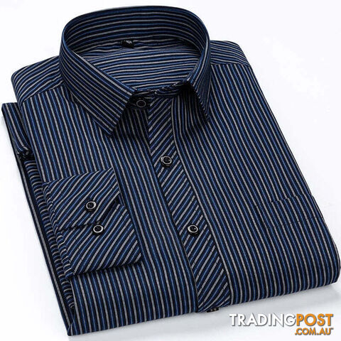 2109 / 43 - 4XLZippay Mens Casual Business Long Sleeved Shirt Classic Plaid Striped Male Social Dress Oversized Shirts