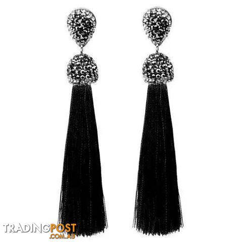 BlackZippay Long Tassel Earrings Handmade Bohemian Unusual Silk Crystal Dangle Drop Hanging Earrings