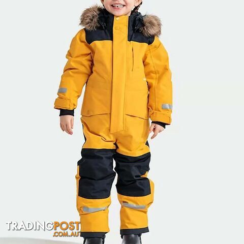 Yellow / 90Zippay Children Snowsuits Ski Jumpsuit Ski Suit Boys Girls Winter Warm Outdoor Fleece Overalls Windproof Kids Skiing Snowboarding Suit