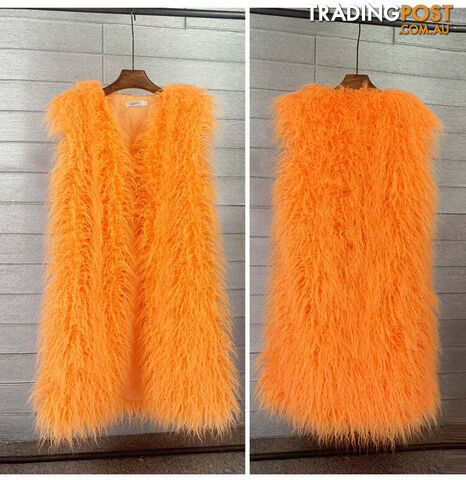 Orange / XLZippay Faux Fur Women Long Vest Colorful Warm Faux Fur Big Size Plush Coats Female Jacket Autumn Winter Furry