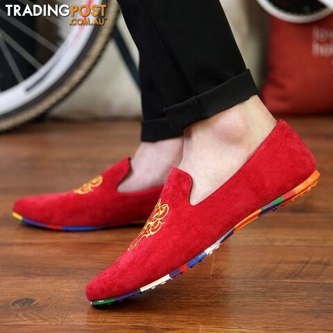 2 / 8.5Zippay men fashion slip-on Totem Printing flats shoes Nubuck Leather driving shoes men moccasins male boat loafers