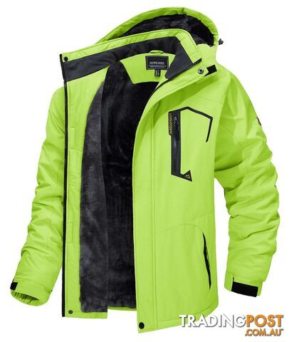 F Green / 5XL (US XL)Zippay Fleece Lining Mountain Jackets Mens Hiking Jackets Outdoor Removable Hooded Coats Ski Snowboard Parka Winter Outwear