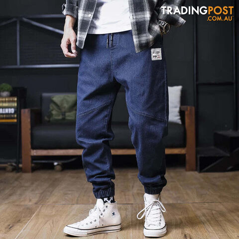 Blue / M(28)Zippay Jeans Men Loose Joggers Streetwear Harem Jeans Cargo Pants Ankle-Length Denim Trousers