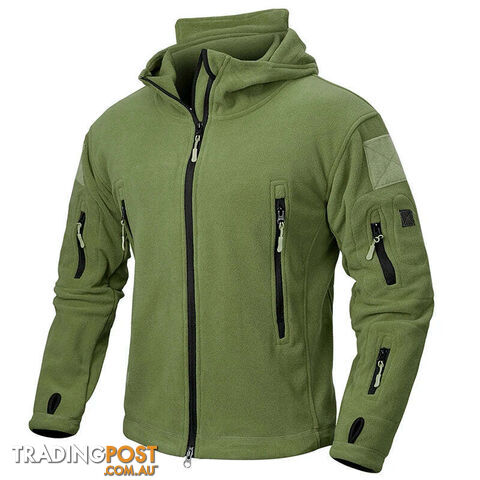 Army Green / LZippay Winter Tactical Fleece Jacket Men Warm Polar Outdoor Hoodie Coat Multi-Pocket Casual Full Zip Sport Hiking Jacket