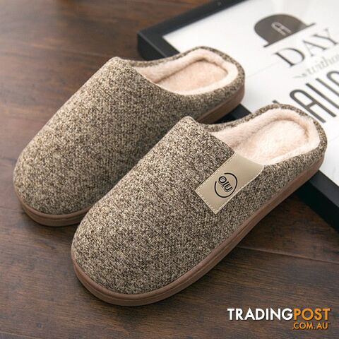 Coffee / 9.5Zippay Men Winter Warm Slippers Fur Slippers Men Boys Plush Slipper Cotton Shoes Non-slip Solid Color Home Indoor Casual Slippers