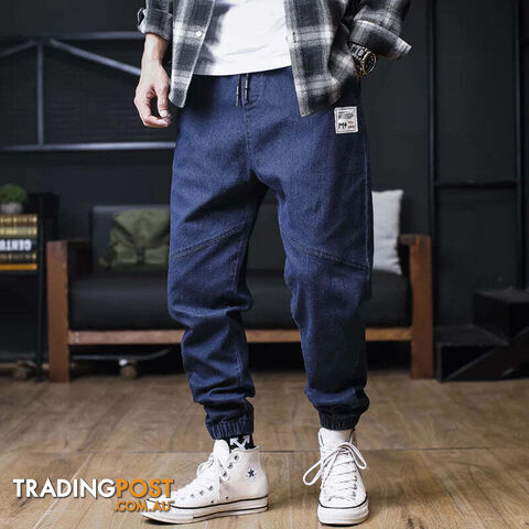 Blue / XXL(32-33)Zippay Jeans Men Loose Joggers Streetwear Harem Jeans Cargo Pants Ankle-Length Denim Trousers