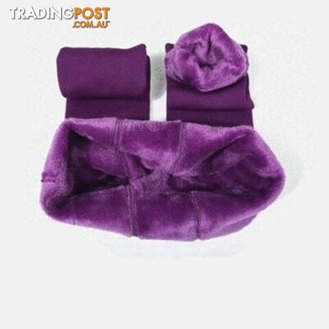 purple / MZippay Winter Women Warm Leggings Elastic High Waist Plus Velvet Faux Thick Slim Stretch Thick Trousers Female