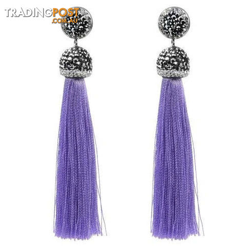 8round purpleZippay Long Tassel Earrings Handmade Bohemian Unusual Silk Crystal Dangle Drop Hanging Earrings