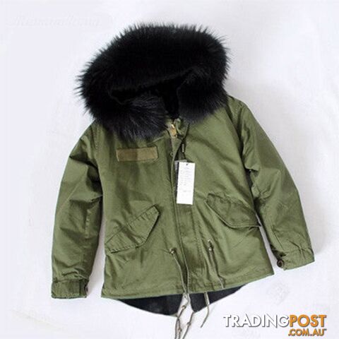 Greenparka black fur / LZippay Women Winter Army Green Jacket Coats Thick Parkas Plus Size Real Fur Collar Hooded Outwear